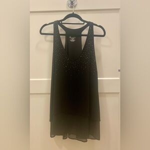 Lane Bryant Women’s Black Rhinestone Racer Back Tank Top 18/20 Sheer Overlay